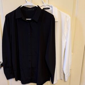 JTD Women's Button Down Long Sleeve Shirts Ladies Collared Blouses Bundle of 2